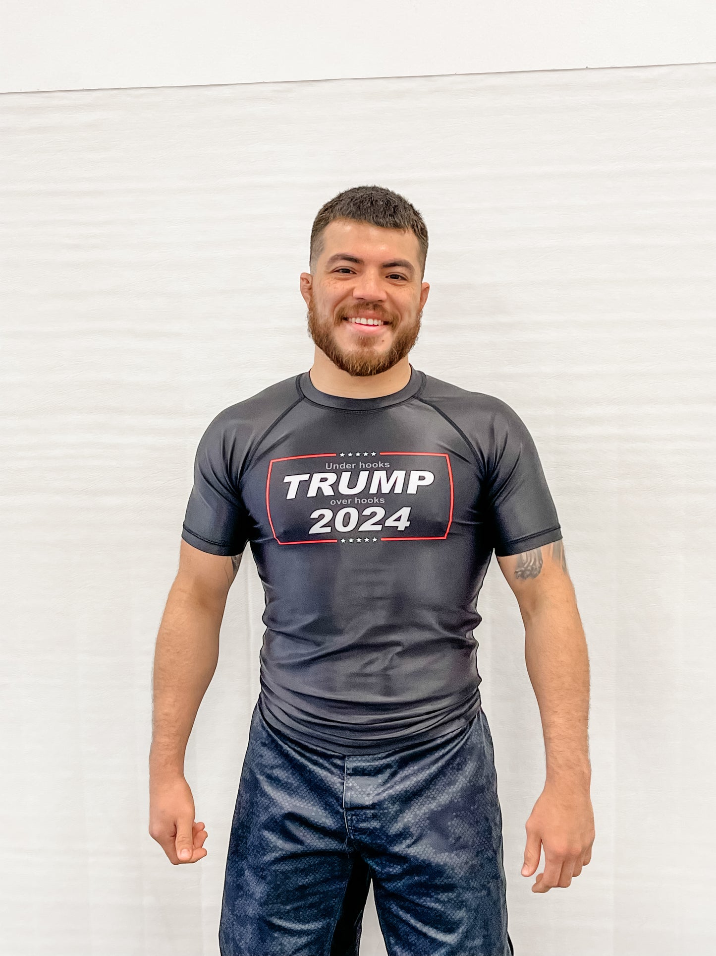 Under hooks TRUMP over hooks 2024 training rash guard.